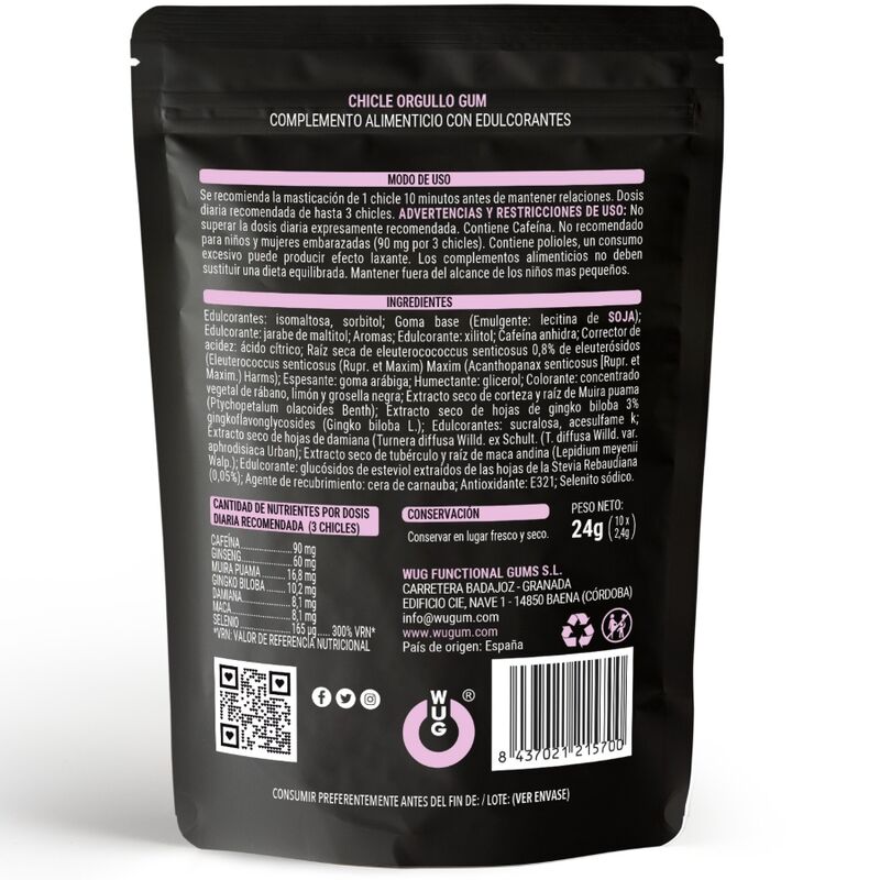 Chicle ORGULLO WUG – Potenciador de Placer y Libido Natural