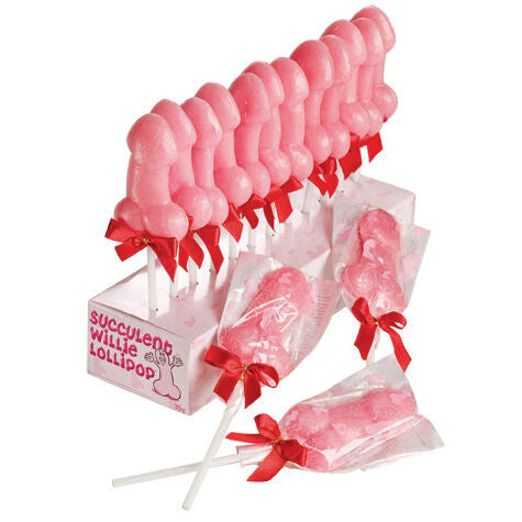 🍭 Piruleta con Forma de Pene – Rosa con Lazo Rojo (35 g)