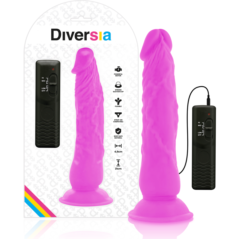 DILDO FLEXIBLE CON VIBRACION LILA 21 CM -O- 4.9 CM