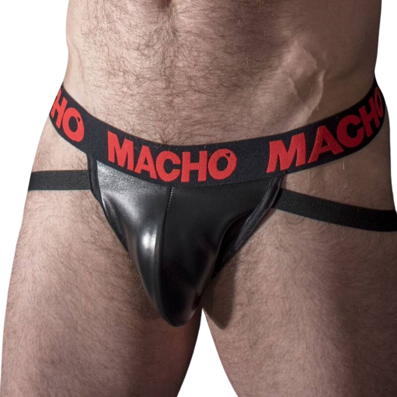 Jockstrap MACHO FETISH 2023 – Polipiel Elástica con Cinta Tricolor Roja, Amarilla y Blanca | Talla XL