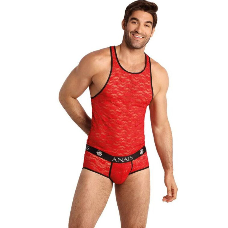 Brave: Camiseta de Tirantes en Delicado Encaje Rojo con Estampado Floral