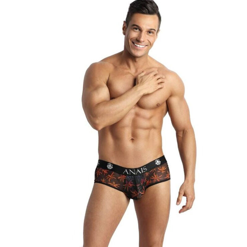 CHILL – Braguita masculina abierta en tul negro con estampado colorido