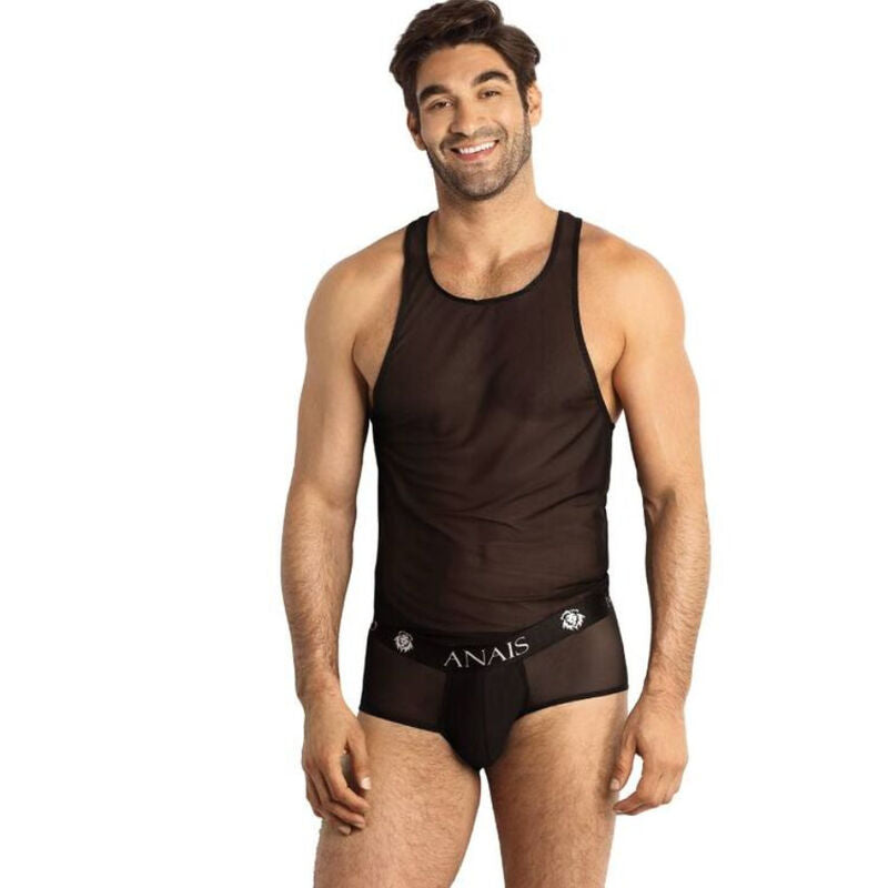 Eros: Camiseta de Tirantes en Tul Negro con Acabado Elegante
