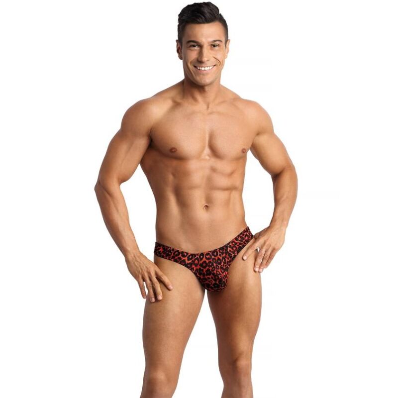 TRIBAL – Tanga ANAIS FOR MEN (Microfibra Roja con Estampado Animal)