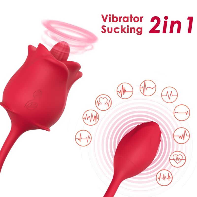 Succionador de Clítoris con Forma de Rosa, Lengua Vibradora y Huevo – Estimulación Total en un Solo Dispositivo