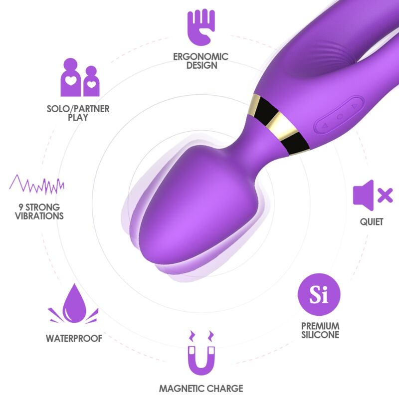 Masajeador Vibrador de Silicona con Estimulación Dual y Cuello Flexible