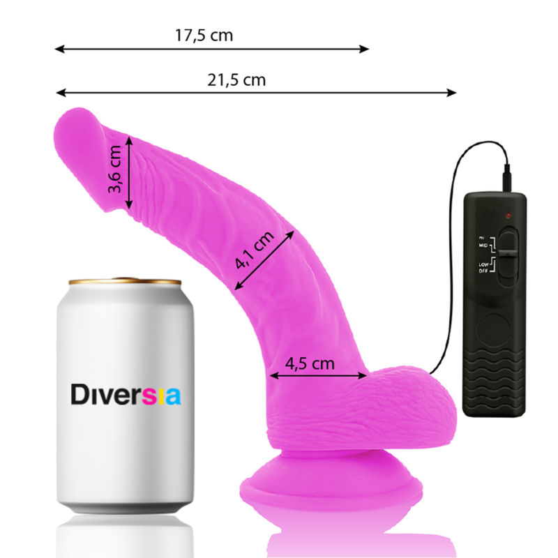 DILDO FLEXIBLE CON VIBRACION LILA 21.5 CM -O- 4.5 CM