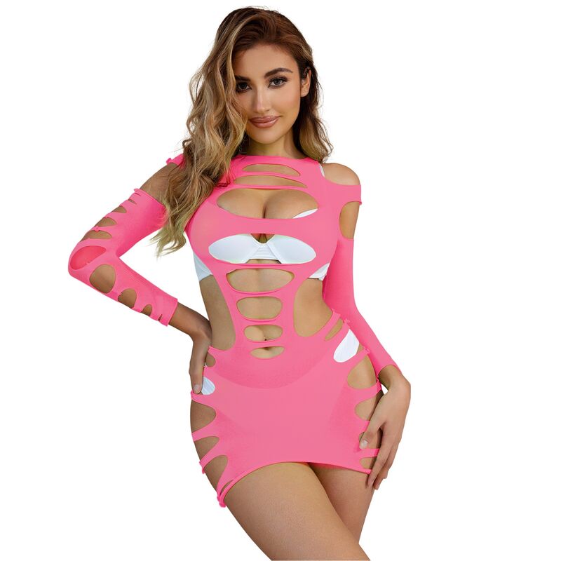 Bruma Lingerie Series – Body de Rejilla Rosa de Manga Larga