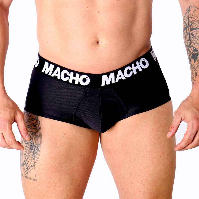 SLIP MACHO NEGRO · Corte Clásico con Copa de Realce · Lycra Adaptable