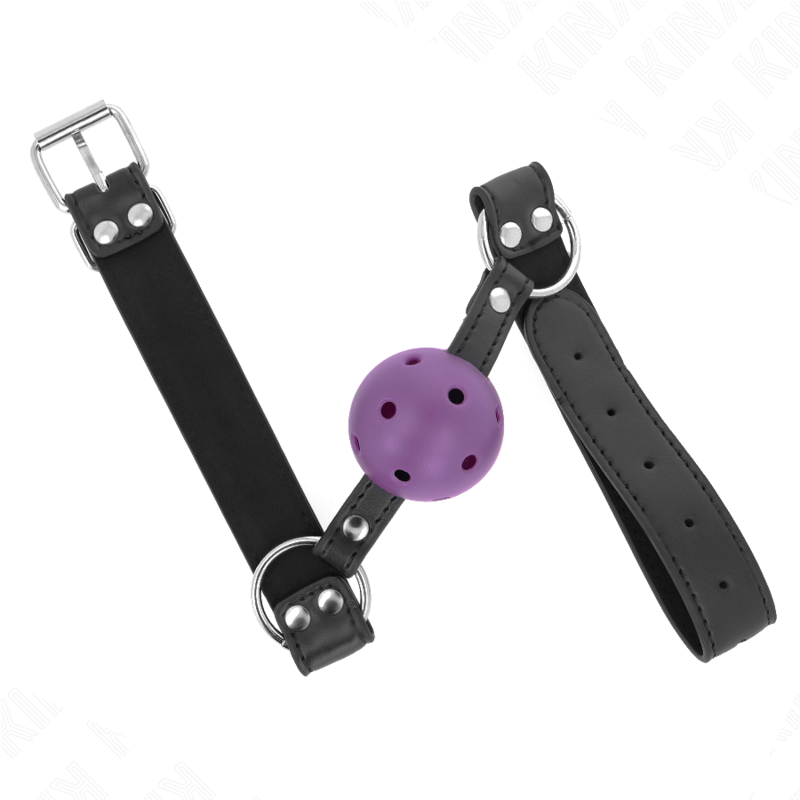 MORDAZA DE BOLA 4 CM TRANSPIRABLE CON DOBLE REMACHE MORADO 62 x 2.5 CM AJUSTABLE 42-58 CM