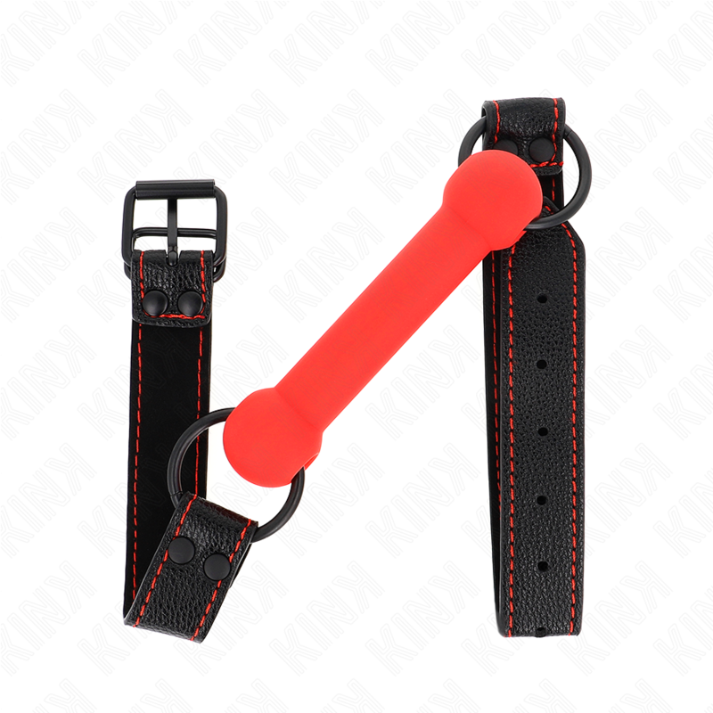 MORDAZA FORMA DE HUESO CON CORREA POLIPIEL ROJO AJUSTABLE 41-57 CM
