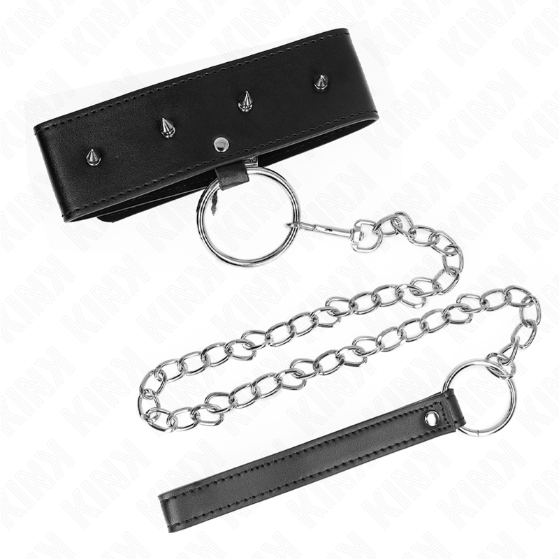 COLLAR CON CORREA 65 CM CON TACHUELAS PLATEADAS MODELO 2 AJUSTABLE 36-43 CM X 5 CM