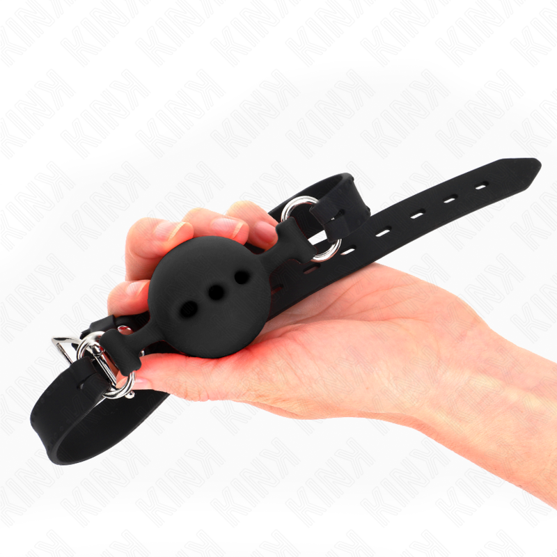 MORDAZA 55 x 2 CM DE BOLA 5 CM DE SILICONA COMPLETA TALLA L NEGRO AJUSTABLE 35-51 CM