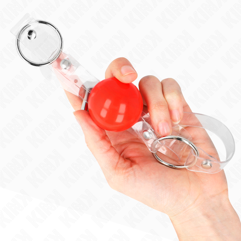 MORDAZA DE BOLA ROJA DE PVC TRANSPARENTE AJUSTABLE
