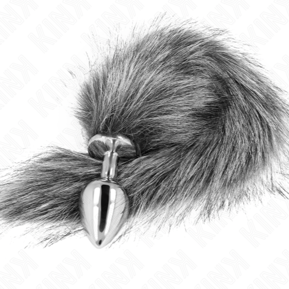 PLUG ANAL TALLA M 8 X 3.5 CM CON COLA SINTÉTICA 40 CM PLATEADO