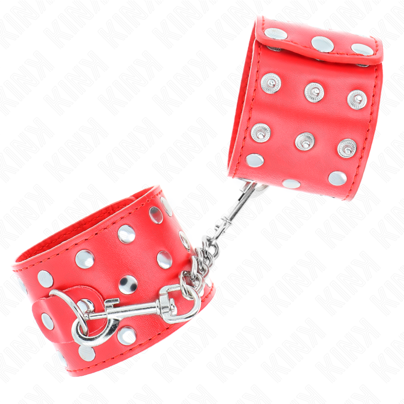 MUÑEQUERAS CON CIERRE A PRESIÓN LLENO DE TACHUELAS AJUSTABLE ROJO 19-24 CM X 5.5 CM
