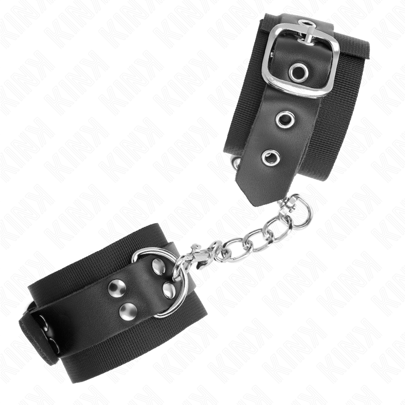 MUÑEQUERAS DE NYLON NEGRO CON CORREA CUERO NEGRO AJUSTABLE 19-29 CM X 5.1 CM