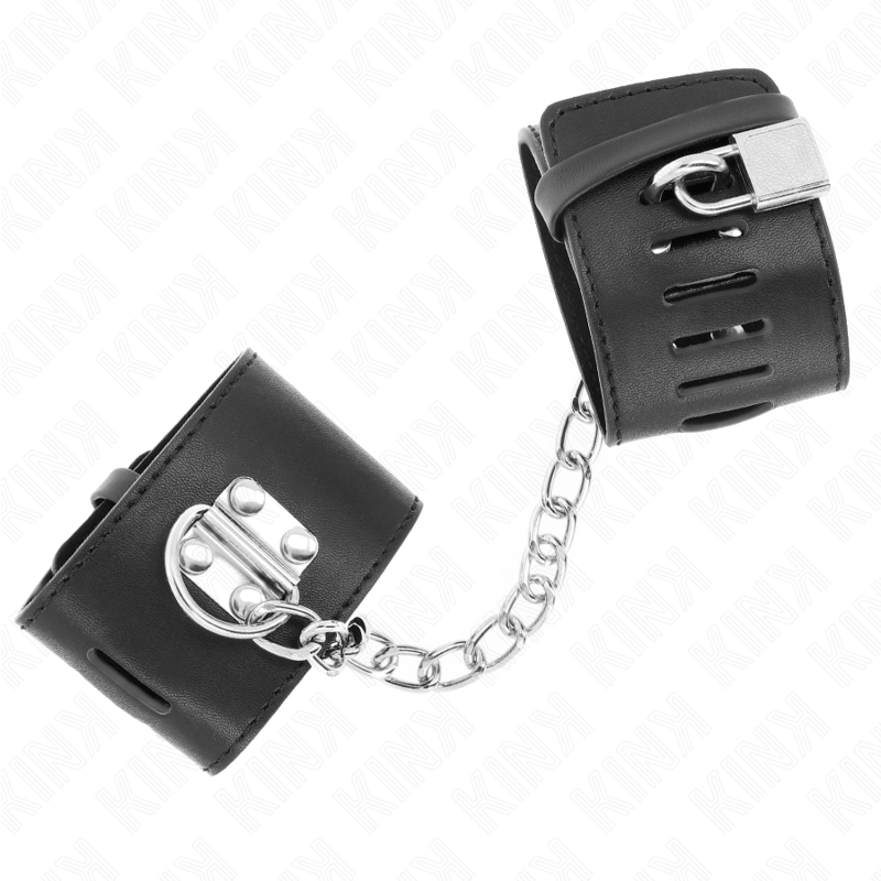 MUÑEQUERAS FIJAS CON CADENA 30 CM Y CIERRE CANDADO NEGRO AJUSTABLE 16-23 CM X 5.5 CM