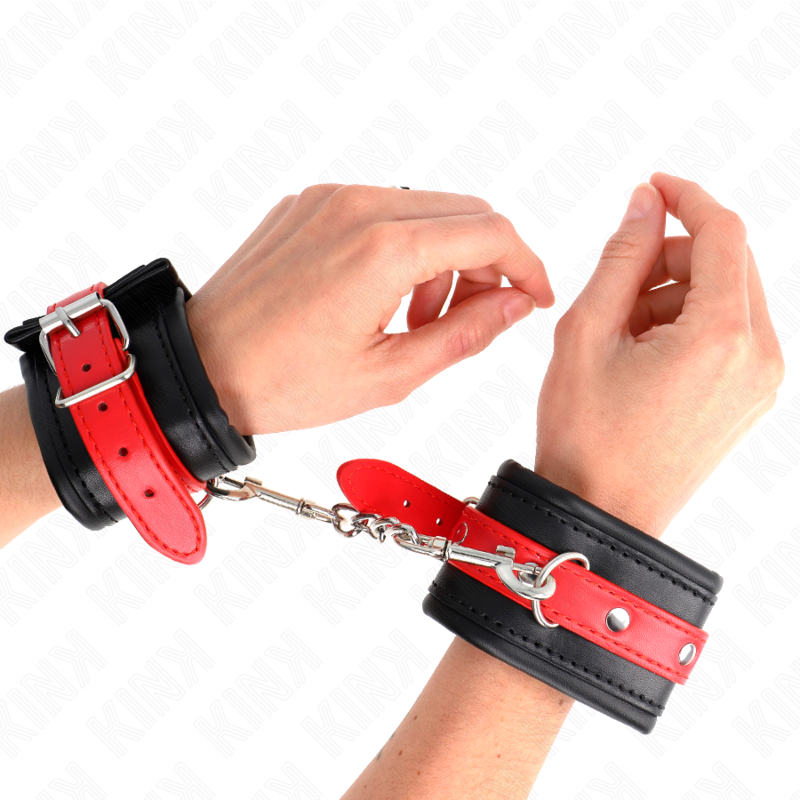 MUÑEQUERAS NEGRO CON CORREA ROJO AJUSTABLE 17-28 CM X 6 CM