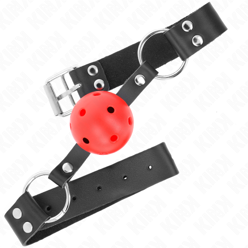 MORDAZA DE BOLA 4 CM TRANSPIRABLE CON DOBLE REMACHE ROJO 62 x 2.5 CM AJUSTABLE 42-58 CM