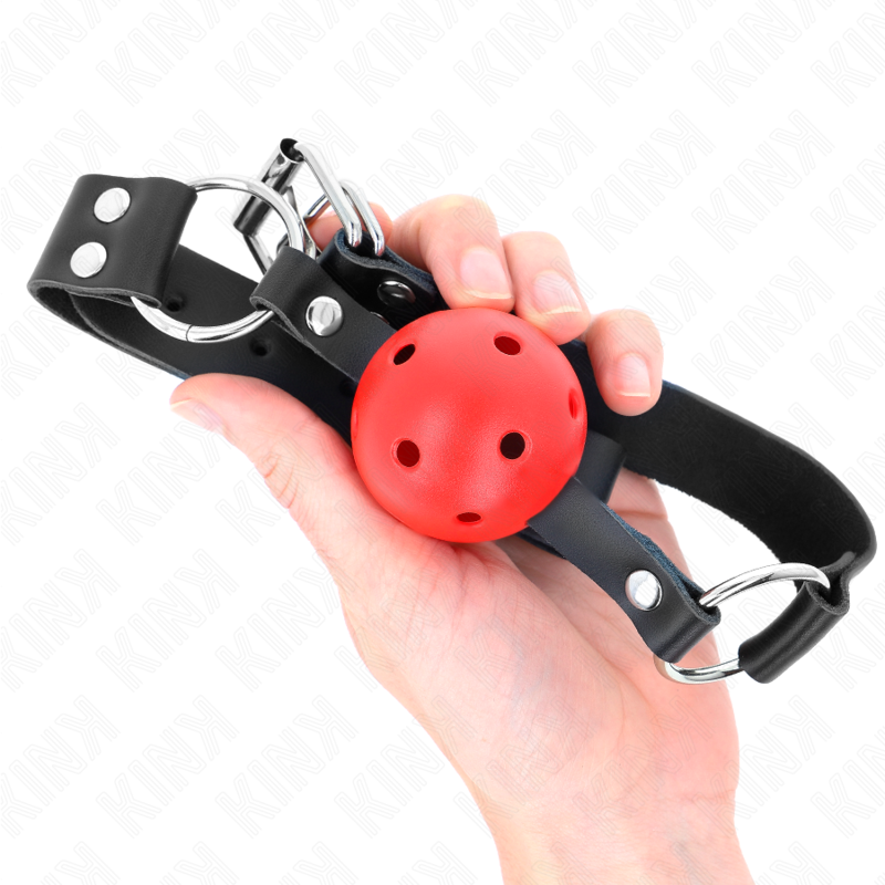 MORDAZA DE BOLA 4 CM TRANSPIRABLE CON DOBLE REMACHE ROJO 62 x 2.5 CM AJUSTABLE 42-58 CM