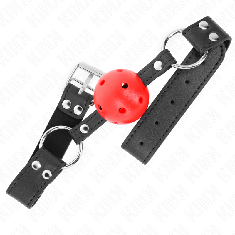 MORDAZA DE BOLA 4 CM TRANSPIRABLE CON DOBLE REMACHE DE CUERO 62 x 2.5 CM AJUSTABLE 42-58 CM