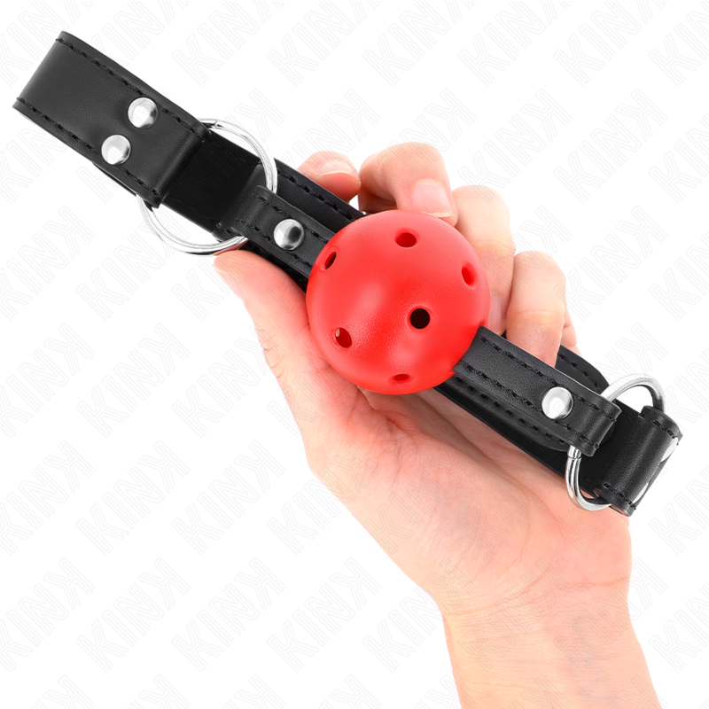 MORDAZA DE BOLA 4 CM TRANSPIRABLE CON DOBLE REMACHE DE CUERO 62 x 2.5 CM AJUSTABLE 42-58 CM