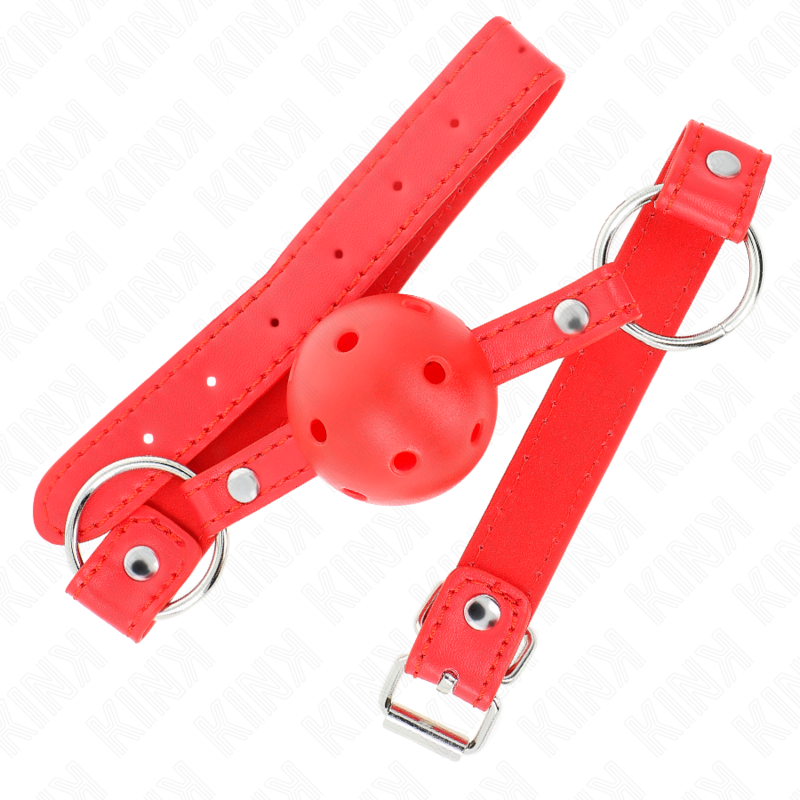 MORDAZA DE BOLA 4 CM TRANSPIRABLE CON DOBLE REMACHE MODELO 1 ROJO 62 x 2.5 CM AJUSTABLE 42-58 CM