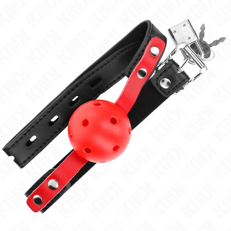 MORDAZA DE BOLA 4 CM DURA HUECA ROJO CORREA NEGRA 60 x 2 CM AJUSTABLE 37-52 CM