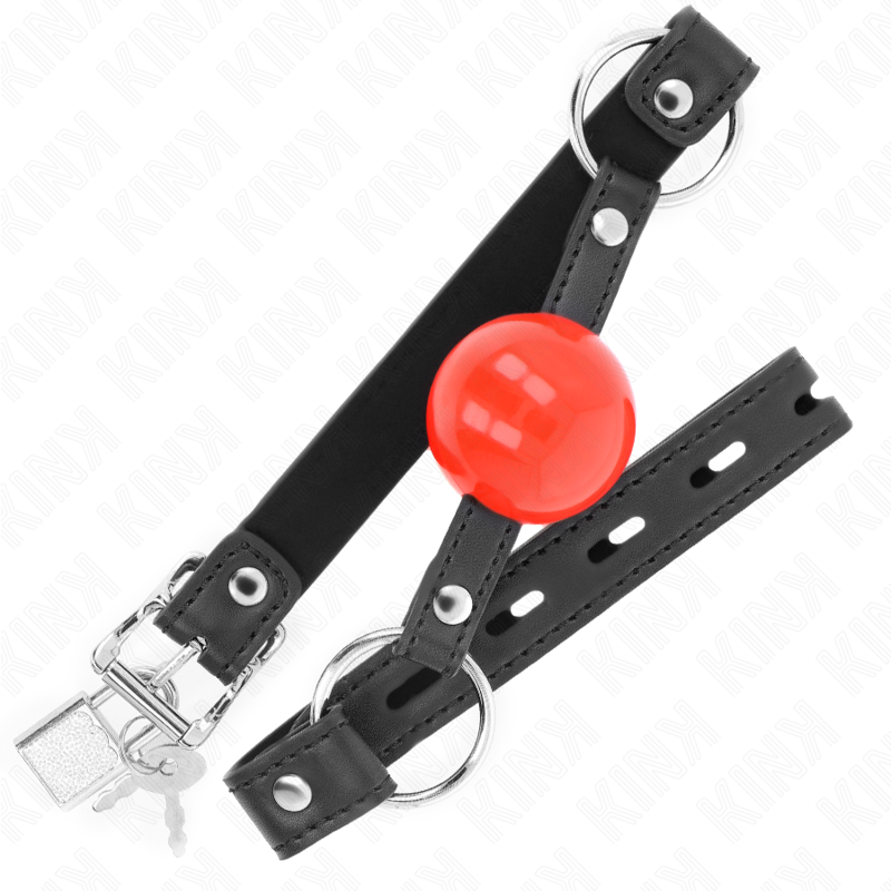 MORDAZA DE BOLA 4 CM CON CANDADO BOLA ROJA CORREA NEGRA 60 x 2 CM