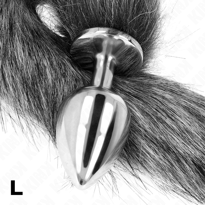 PLUG ANAL TALLA L 10 X 4 CM CON COLA SINTÉTICA 40 CM PLATEADO