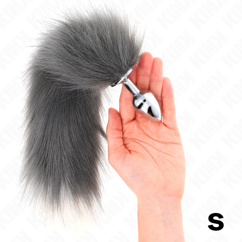 PLUG ANAL TALLA S 7 X 3 CM CON COLA SINTÉTICA 40 CM PLATEADO Y BLANCO