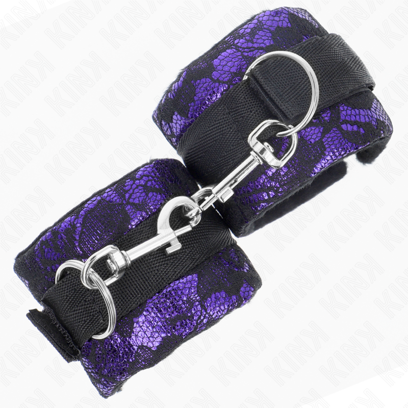 MUÑEQUERAS CORTAS DE ENCAJE TERCIOPELO Y UNIÓN DE NYLON VIOLETA/NEGRO 23 X 6.5 CM