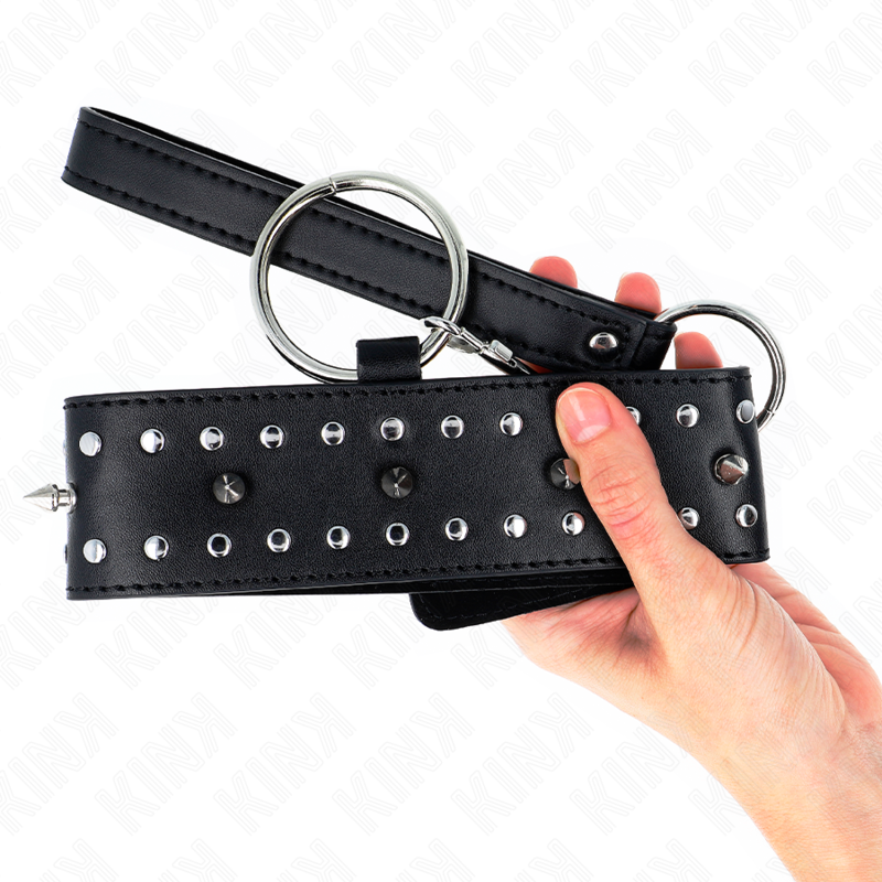 Collar CON CORREA 65 CM CON TACHUELAS PLATEADAS MODELO 1 AJUSTABLE 36-43 CM X 5 CM