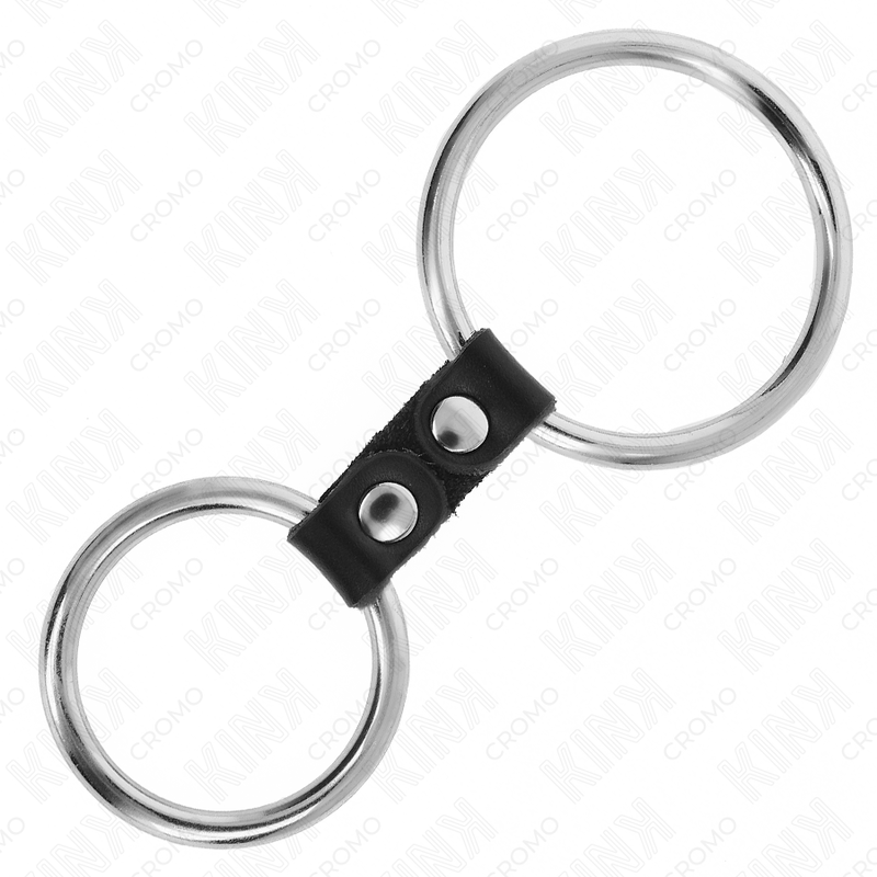 ANILLO PENE DOBLE METAL 3.7 CM A 5 CM CONECTADOS POR CORREA POLIPIEL MODELO 2