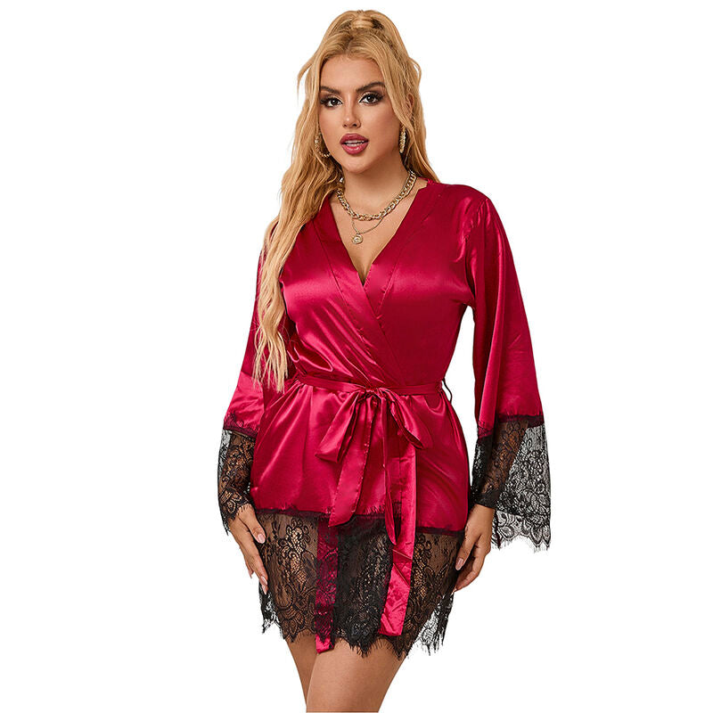 ELEGANTE CAMISON  DE ENCAJE + TANGA ROJO L/XL