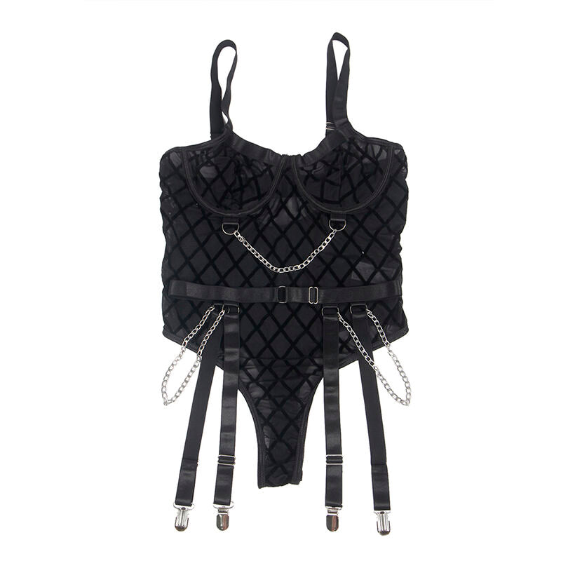 BODY CON CADENAS + LIGUEROS NEGRO L/XL.