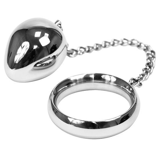 Cockring de Acero Inoxidable con Bola Anal y Cadena Metálica | Potencia Erección y Placer