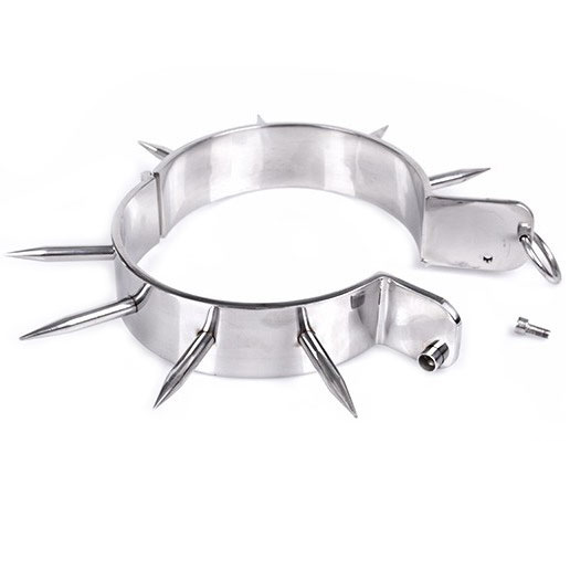 Collar de Metal Cromado con Puntas Punzantes y Anilla en O | Ideal para Juegos BDSM