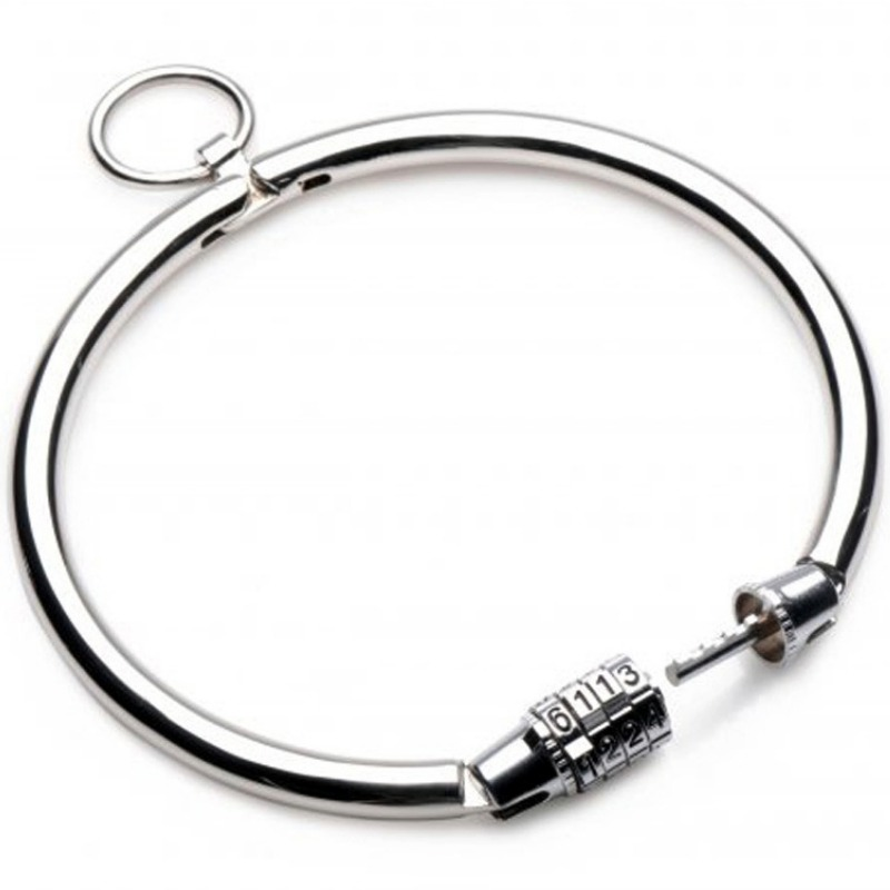 Collar de Control BDSM con Candado y Anilla para Juguetes | Metal Inoxidable