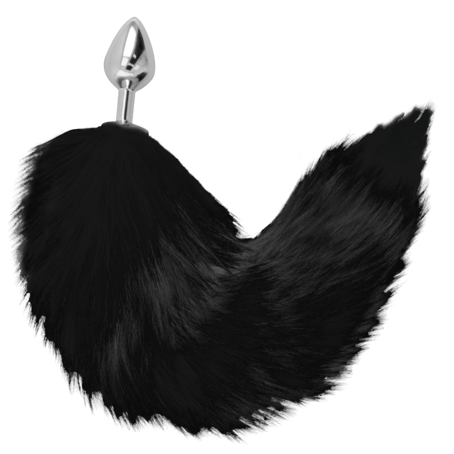 PLUG ANAL SILVER 8 CM CON COLA NEGRO