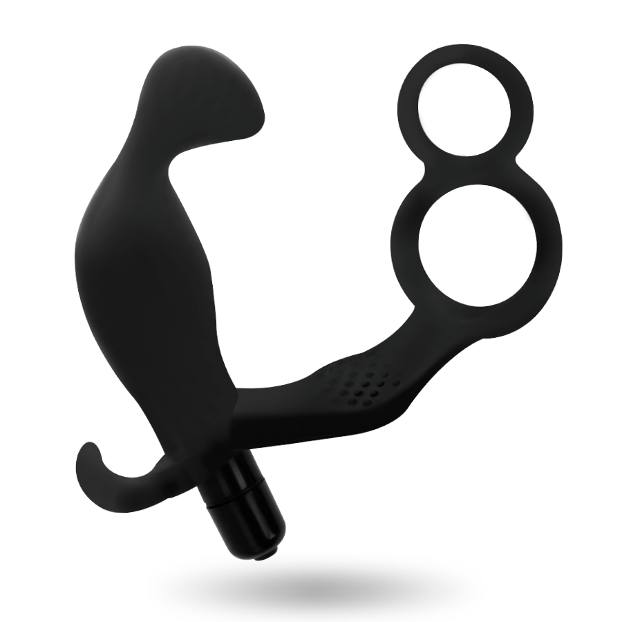 PLUG ANAL CON ANILLA DOBLE PENE Y TESTICULOS NEGRO