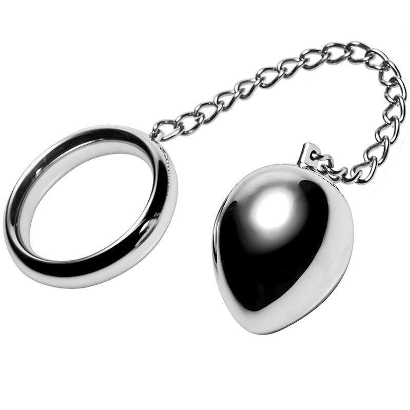 Cockring de Acero Inoxidable con Bola Anal y Cadena Metálica | Potencia Erección y Placer