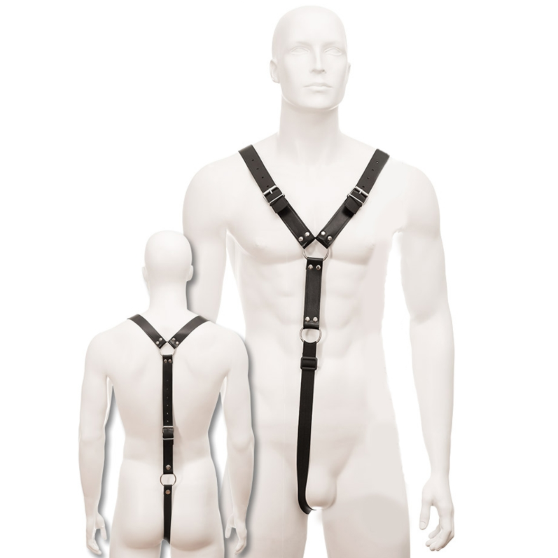 Arnés de Cuero con Anilla Metálica para Pene | BDSM Ajustable S a XL